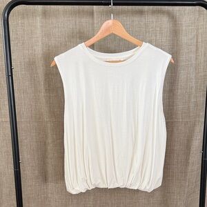 Elodie Cream Ruched Hem Sleeveless Top | Soft Drape Minimal Tank | Size L